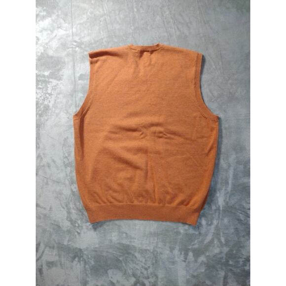 IZOD Mens Fine Gauge V-Neck Sweater Vest Sz L Orange Golf Preppy Casual Argyle - Picture 2 of 8